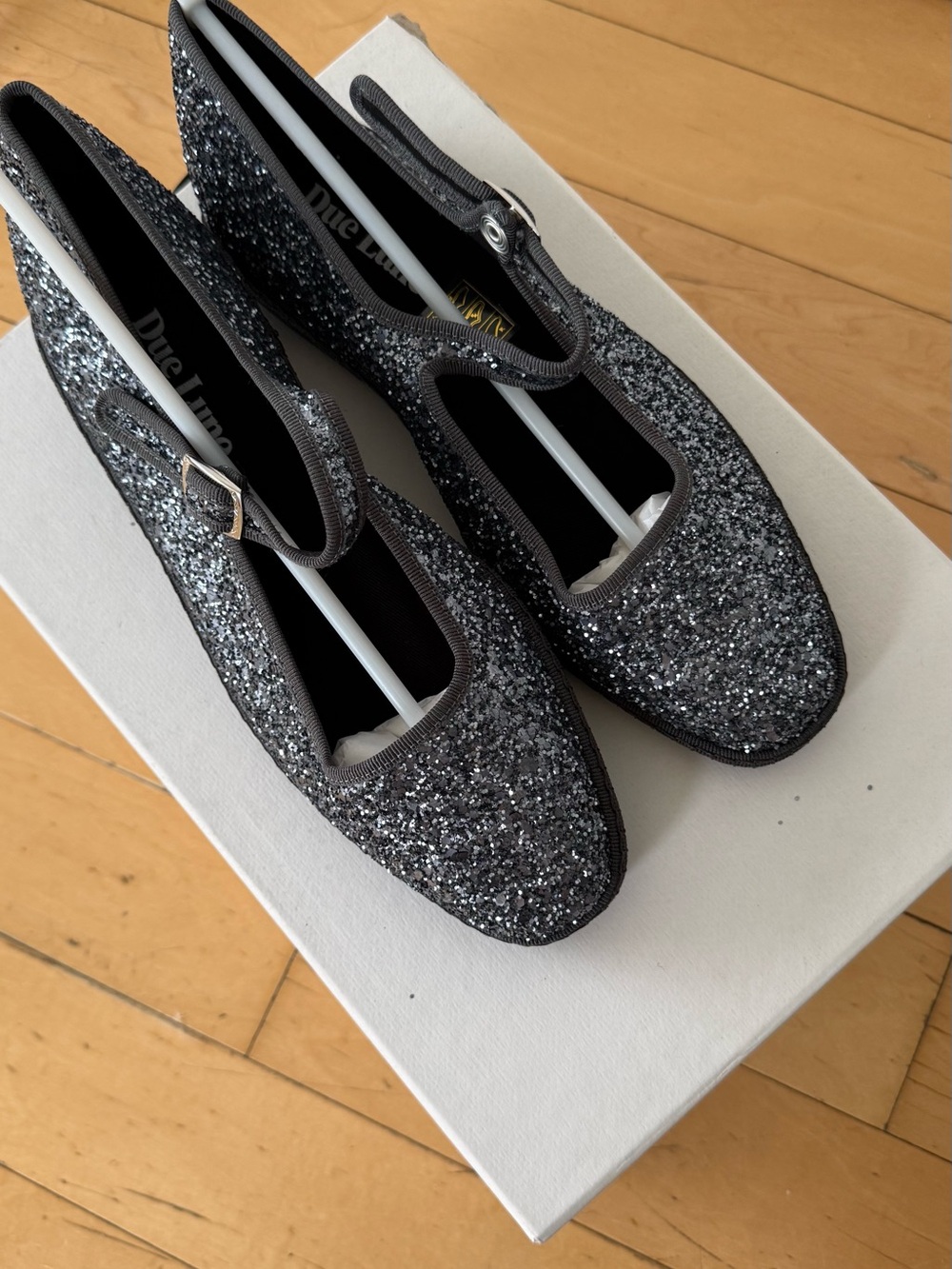 Dune London Women's Silver Glitter Mary Jane Flats